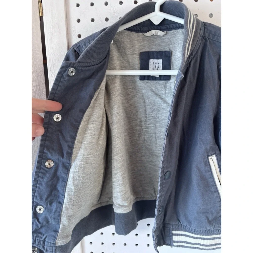 Baby Gap Toddler Boys 2T Cotton Varsity Snap Jacket Lightweight Lined Khaki Blue